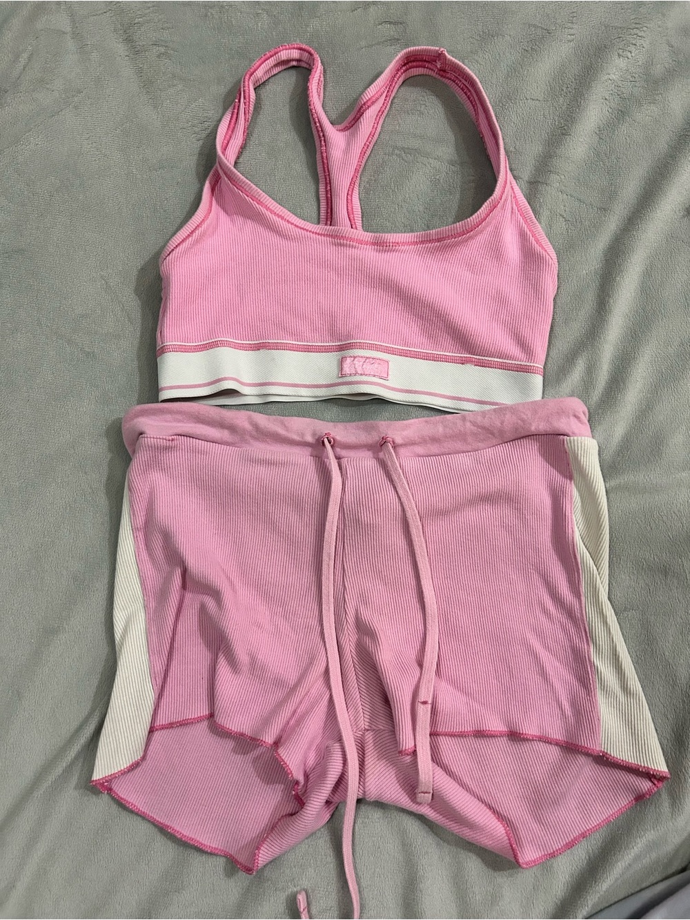 Skims Pink Ribbed Bralette and Lounge Shorts Set